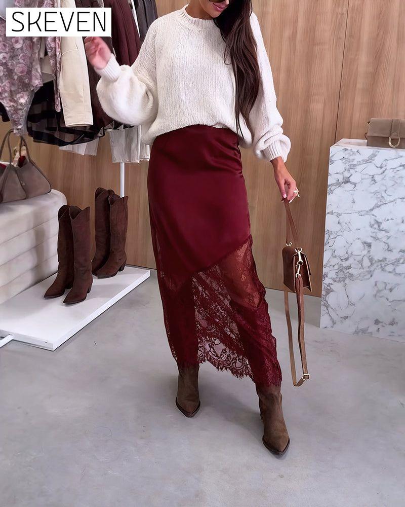 Jupe élégante en satin et dentelle patchwork