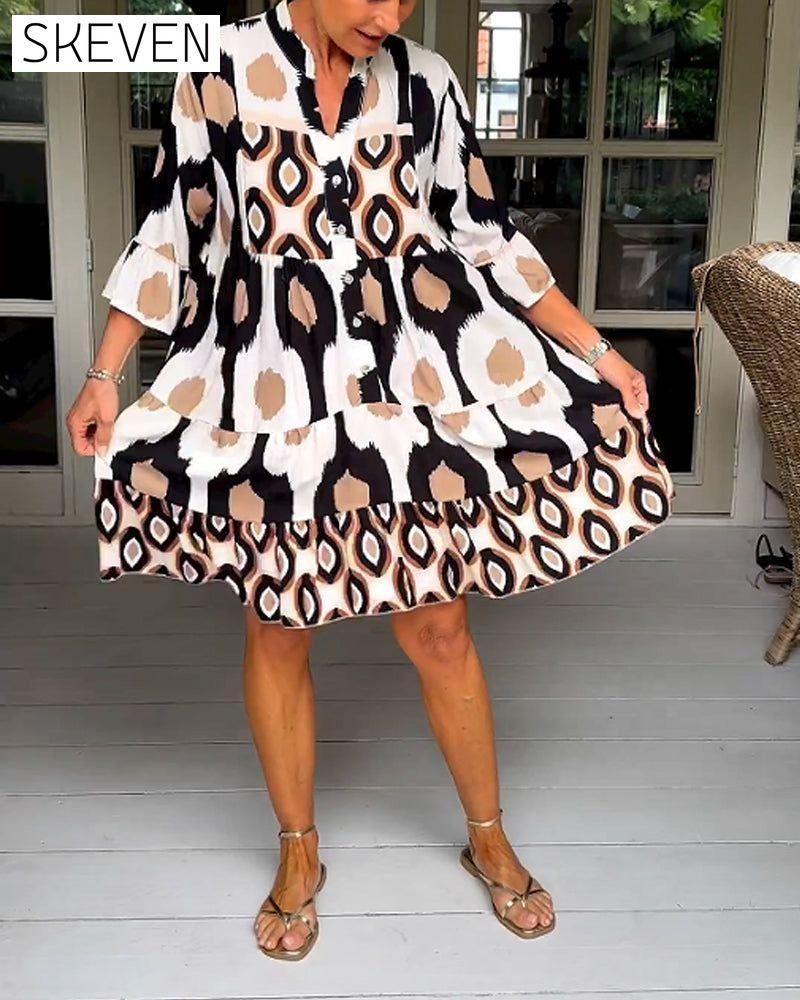 Printed 3/4 Sleeve Dress 23BF Casual Dresses Clothes discount Dresses Spring Summer