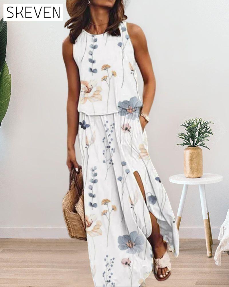Sleeveless Dress in Floral Print 23BF Casual Dresses Clothes Dresses Spring Summer