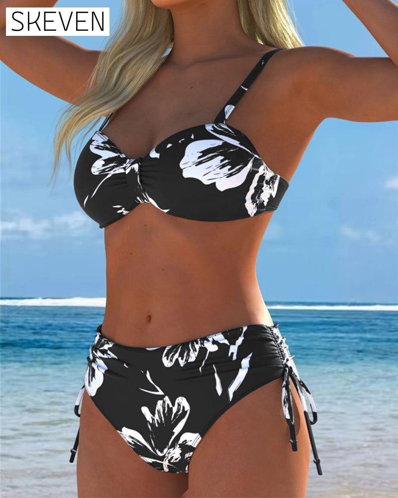 Two-Piece Halter Bikini With Printed Pattern
