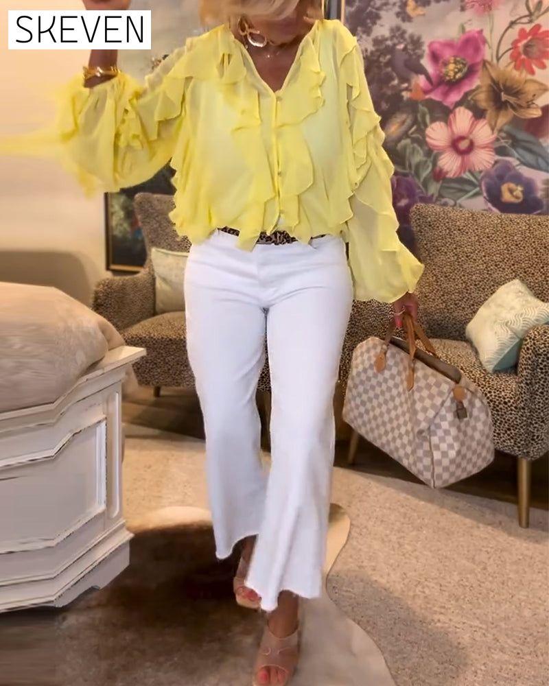 Ruffled Flowy Solid Color Shirt