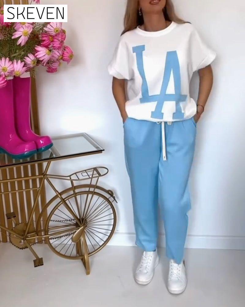 Casual Letter Print Sports Set