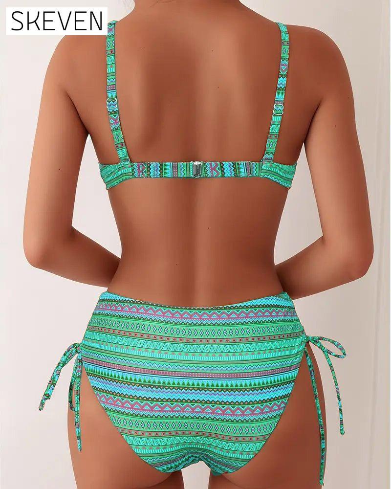 Two-Piece Bra Striped Print Swimsuit