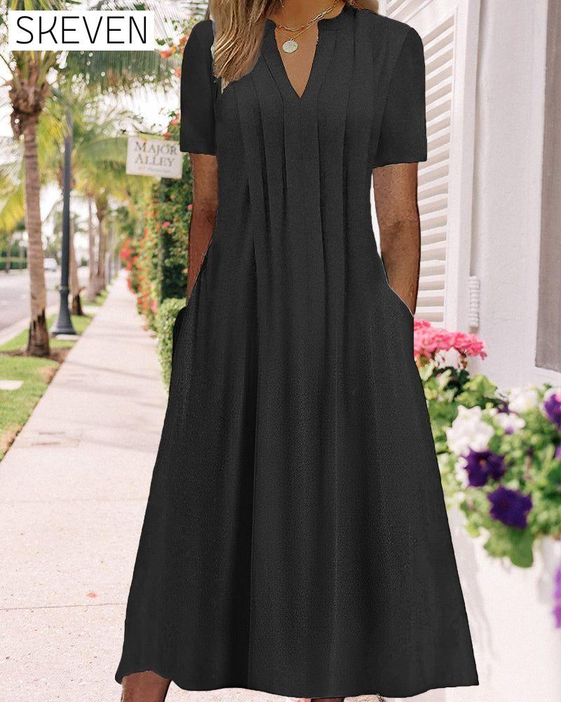 Short Sleeve V-Neck Dress 23BF Casual Dresses Clothes Dresses Spring Summer