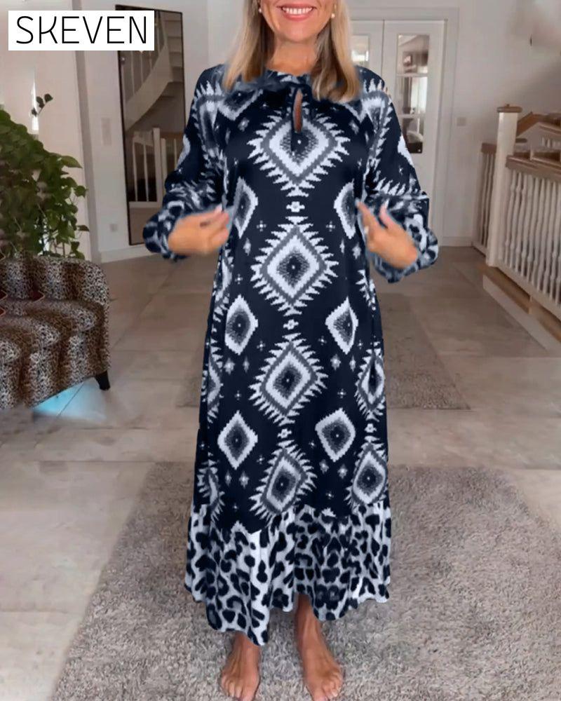 Long Sleeve Geometric Print Dress