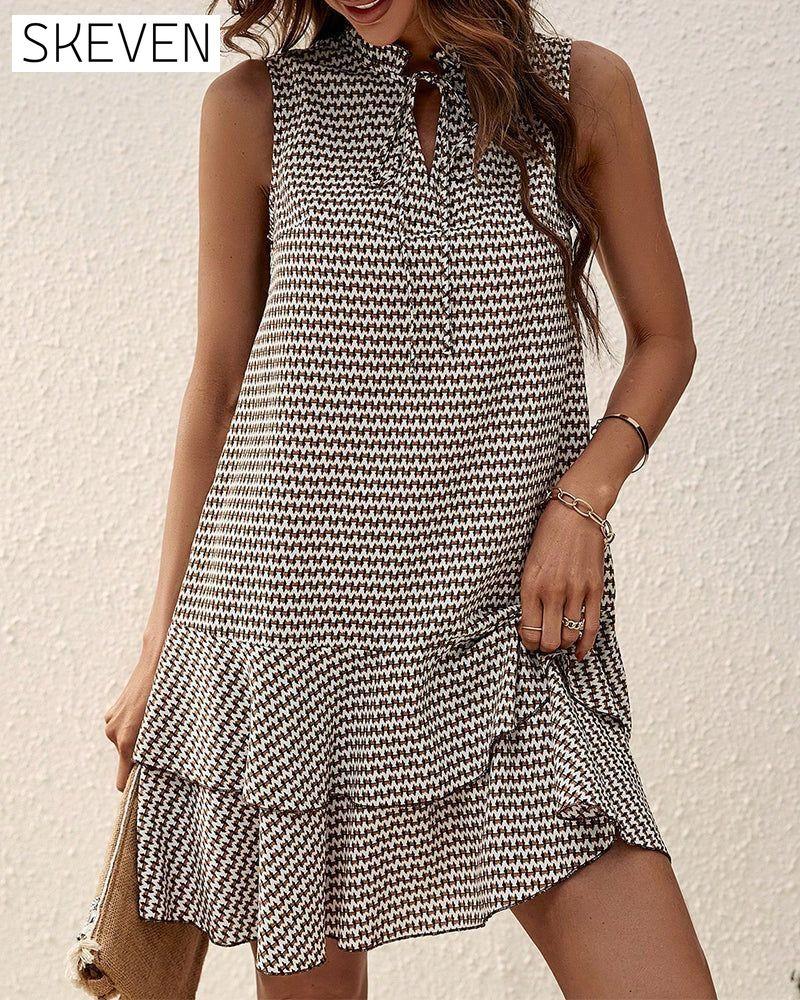 V-neck Stripe Print Dress 23BF Casual Dresses Clothes Dress Dresses Summer