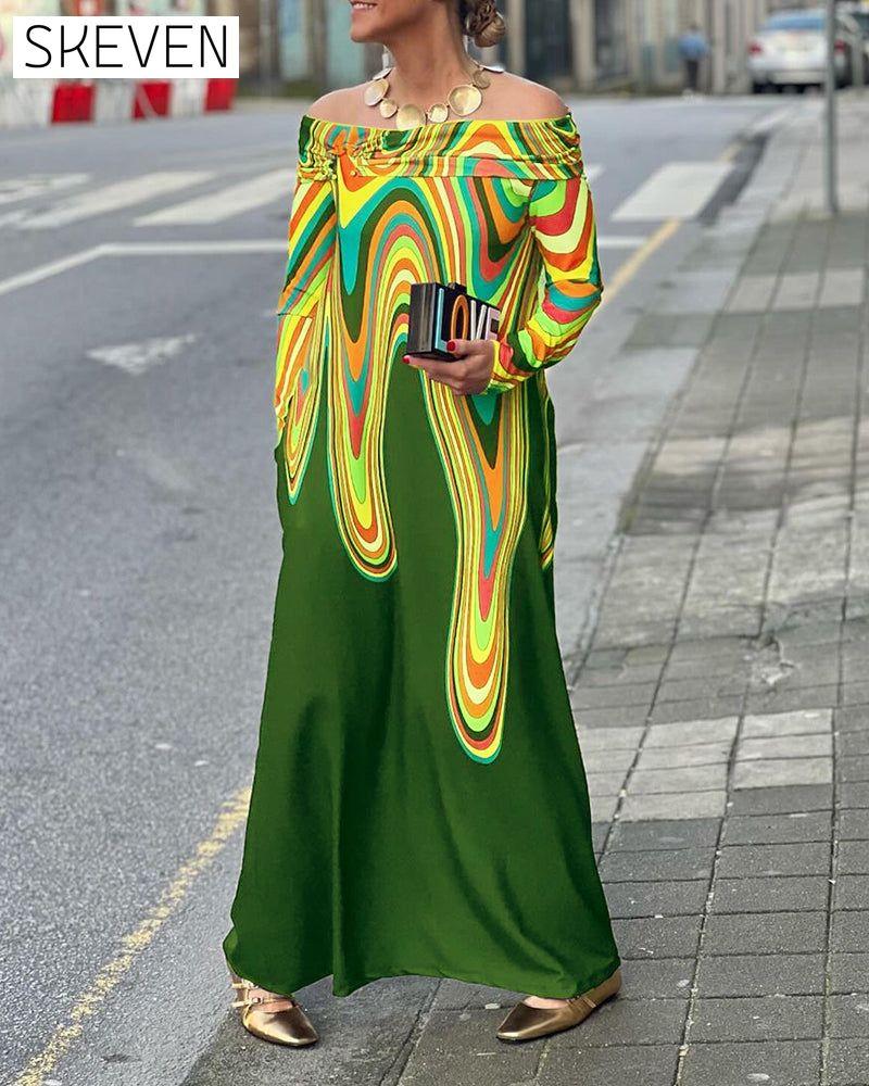 Long sleeve off shoulder elegant maxi dress