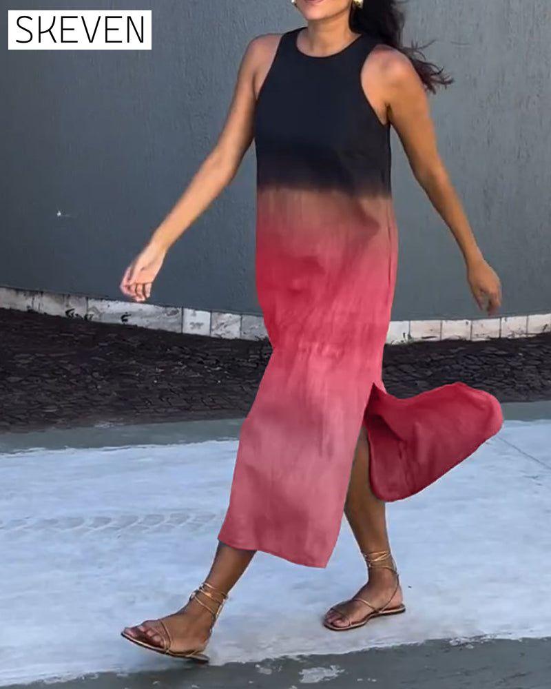 Ärmelloses Kleid mit Farbverlauf und Rundhalsausschnitt