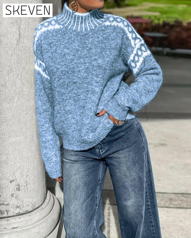 High Neck Patterned Contrast Jumper