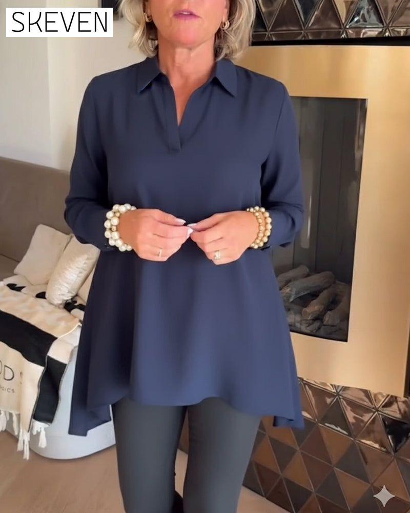 Irregular Lapel Long-Sleeved Top