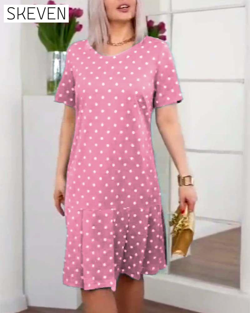Polka dot print short sleeve casual dress casual dresses summer