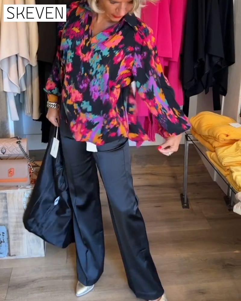 Printed elegant long-sleeved blouse