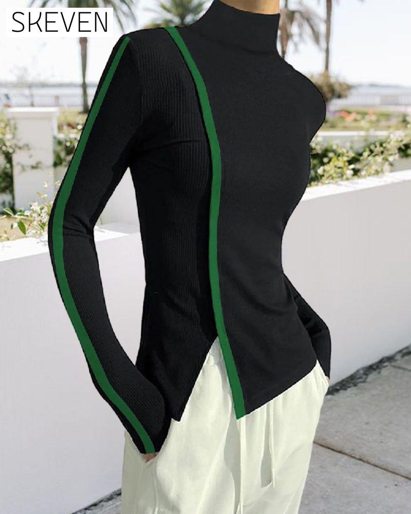 Turtleneck patchwork pullover sweater