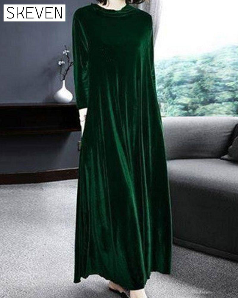 Long sleeve velvet dress Green 2022 F/W 23BF Casual Dresses Clothes Dresses