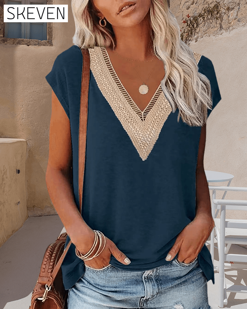T-shirt en dentelle à col en V