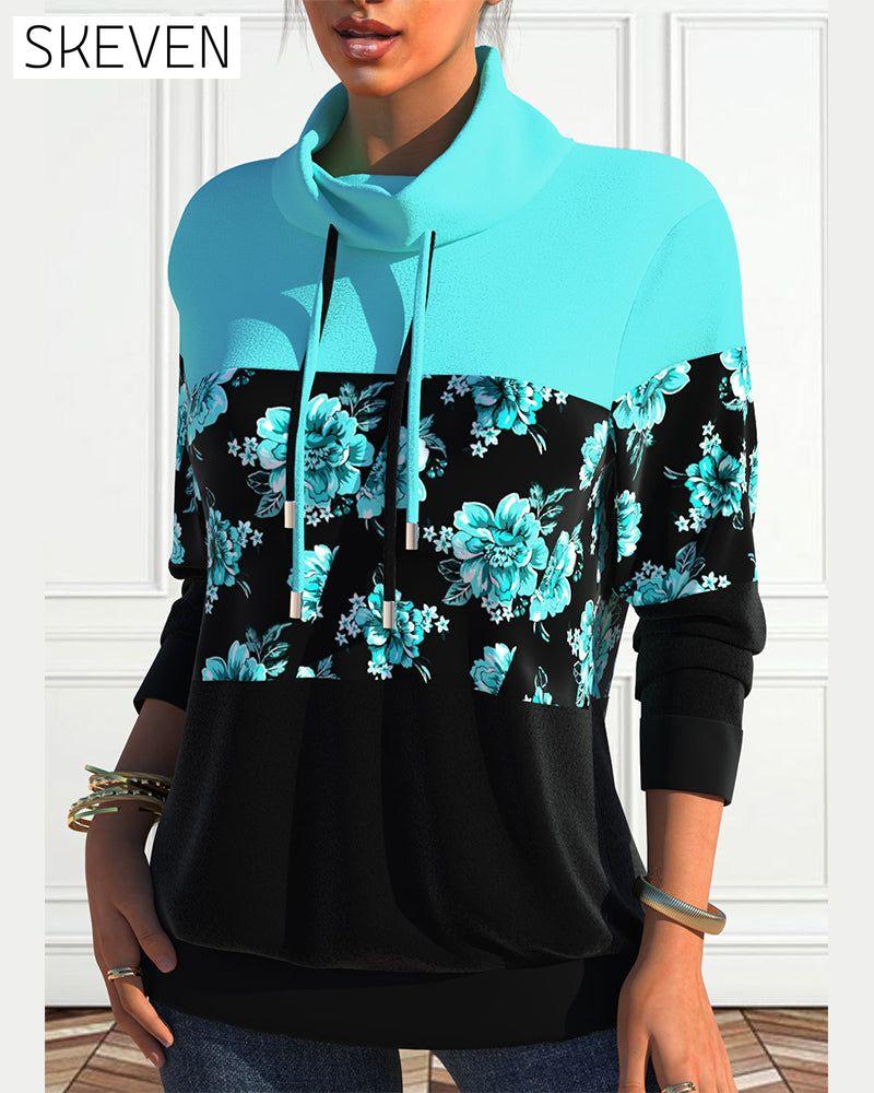 Sweat-shirt à cordon imprimé floral