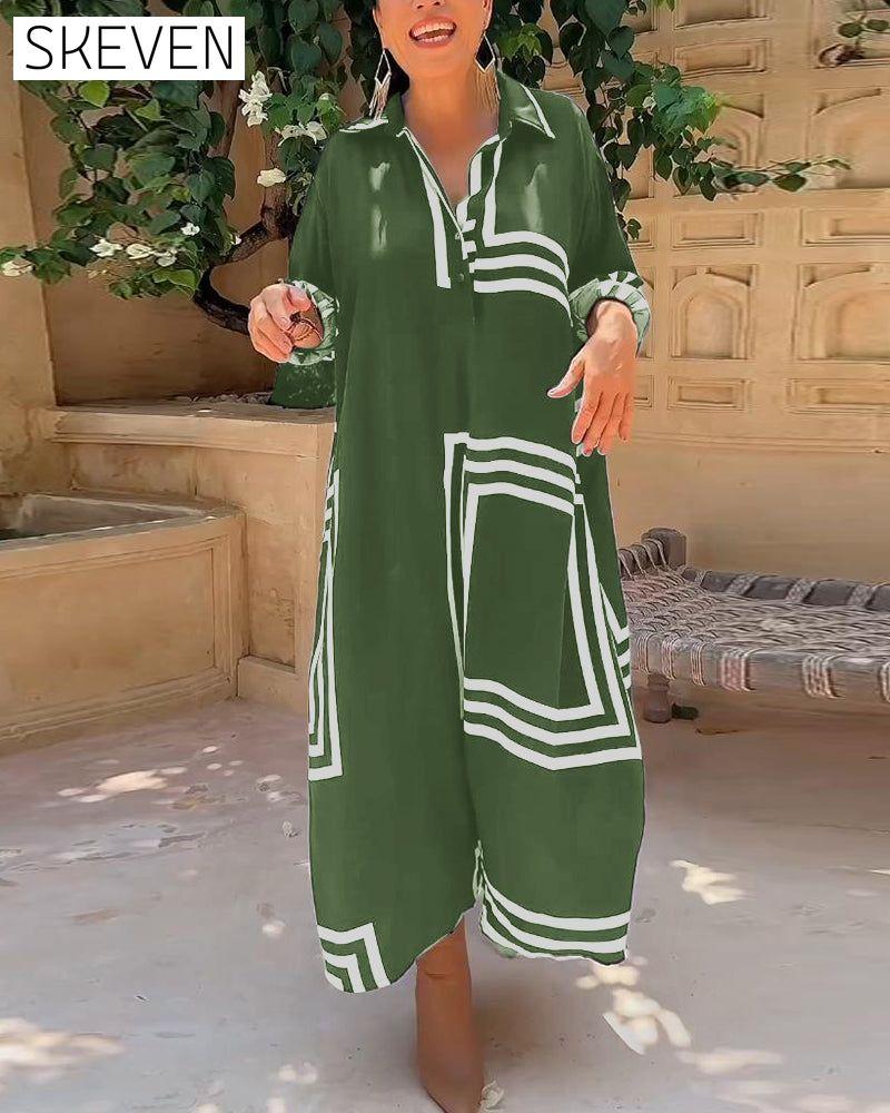 Lapel rectangular printed casual dress