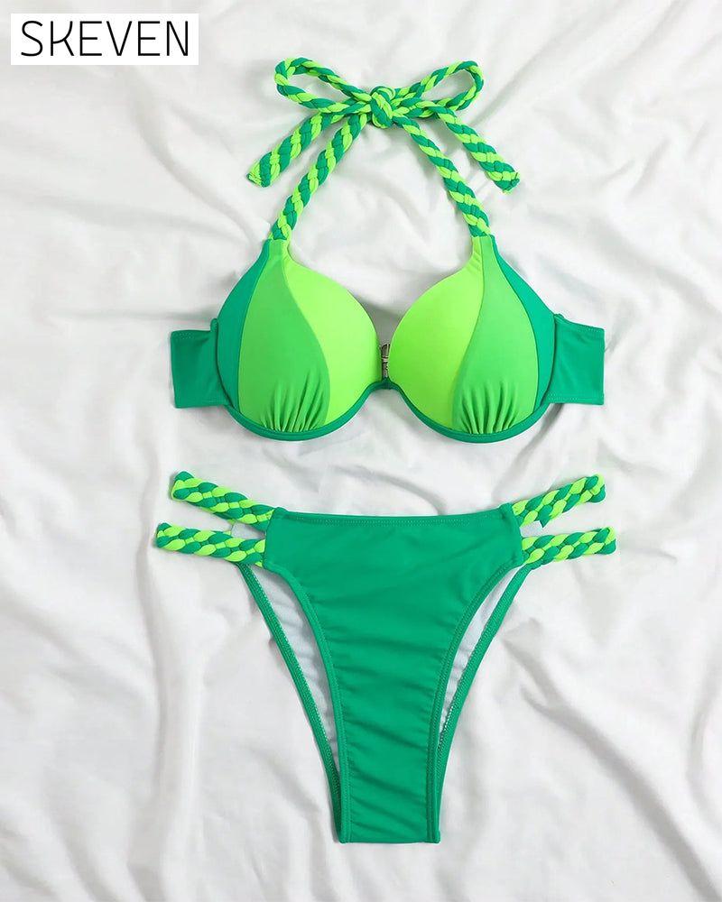 Ensemble bikini dos nu colorblock