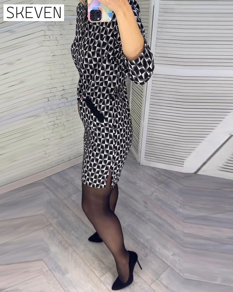 Kleid mit Argyle-Muster und langen Ärmeln