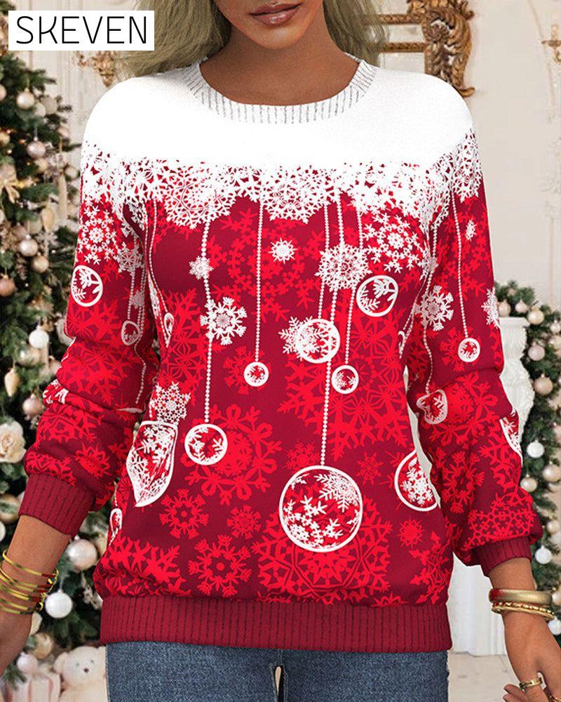 Pull de Noël à imprimé flocons de neige et manches raglan