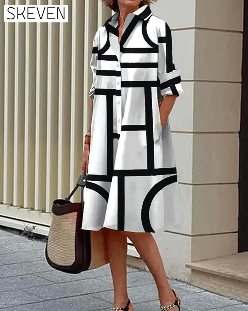 Kleid mit geometrischem Taschenmuster