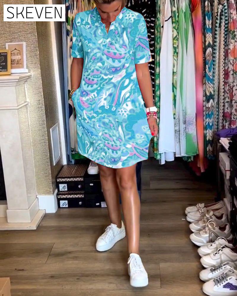 robe à manches courtes imprimée avec poches