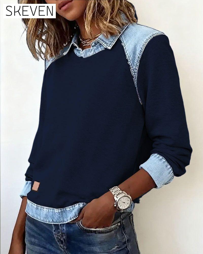 Fashionable Lapel Long-Sleeved Blouse