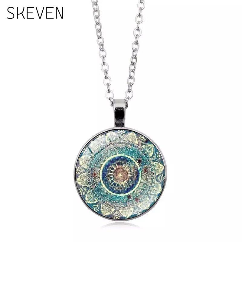 Mandala-Blumen-Edelstein-Halsketten-Set