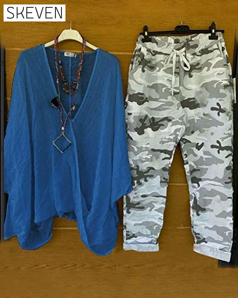 Modisches, lässiges zweiteiliges Set mit Camouflage-Print