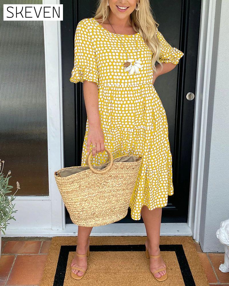 Midikleid mit Rundhalsausschnitt und Polka-Dot-Muster