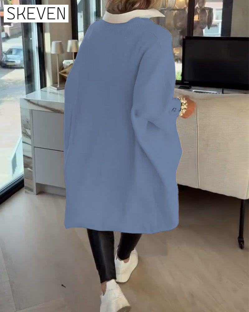 V-Neck Buttoned Asymmetrical Jumper
