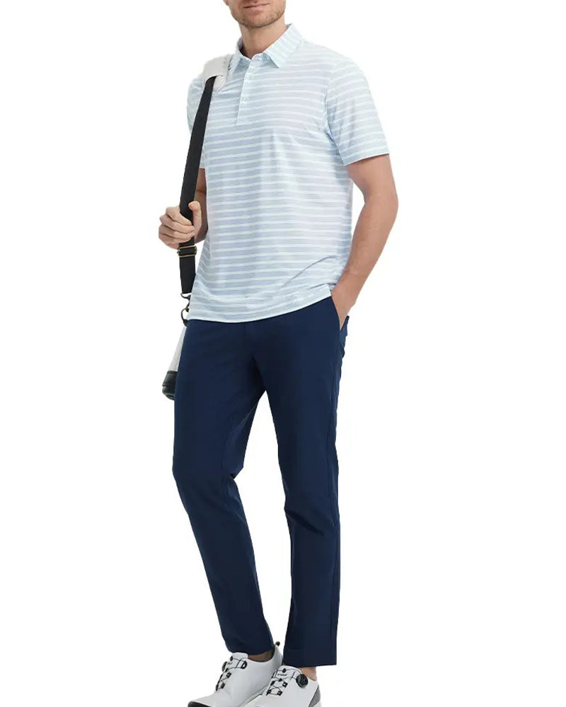 Lapel Blue And White Fine Stripe T-Shirt