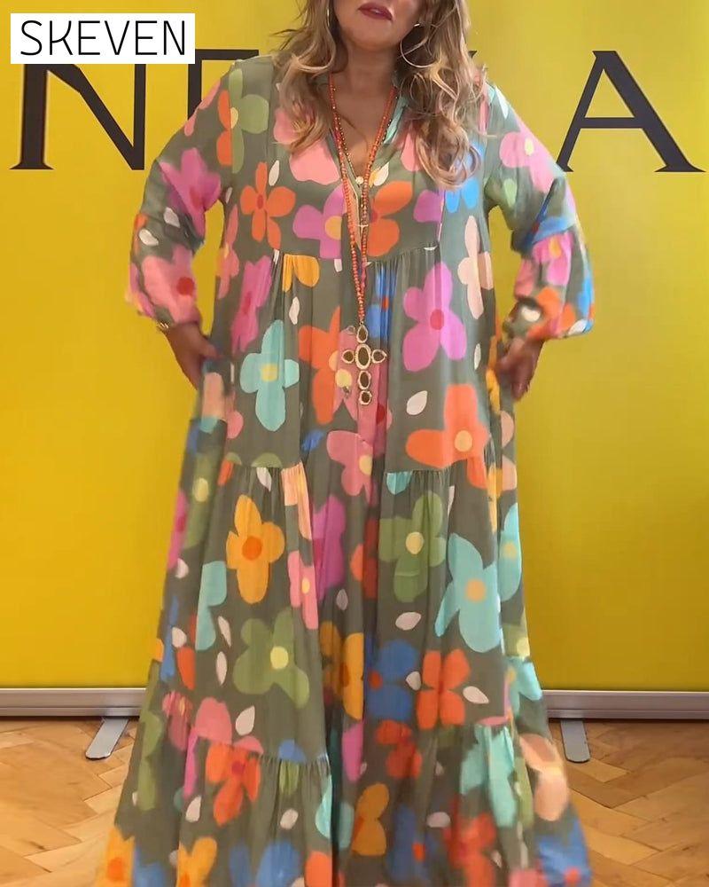 robe décontractée à manches cloche et imprimé floral coloré
