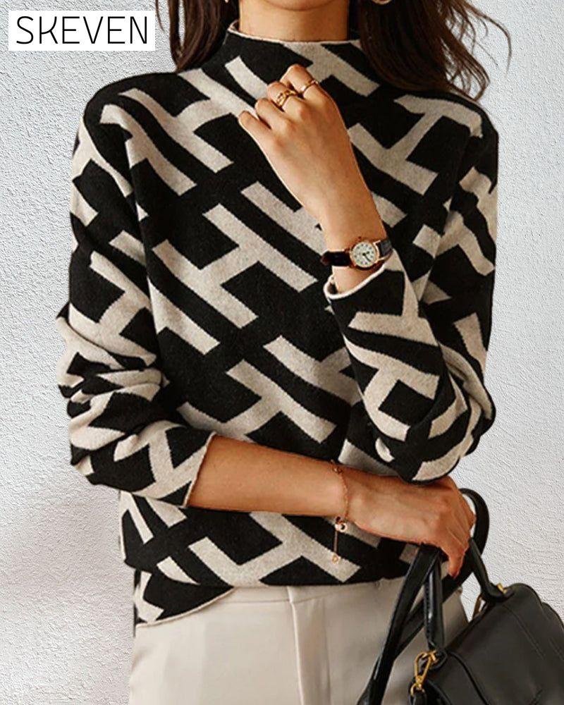 Geometric Alphabet Print Sweater 2023 F/W 23BF clothes discount Spring Sweaters Sweaters & Cardigans Tops/Blouses