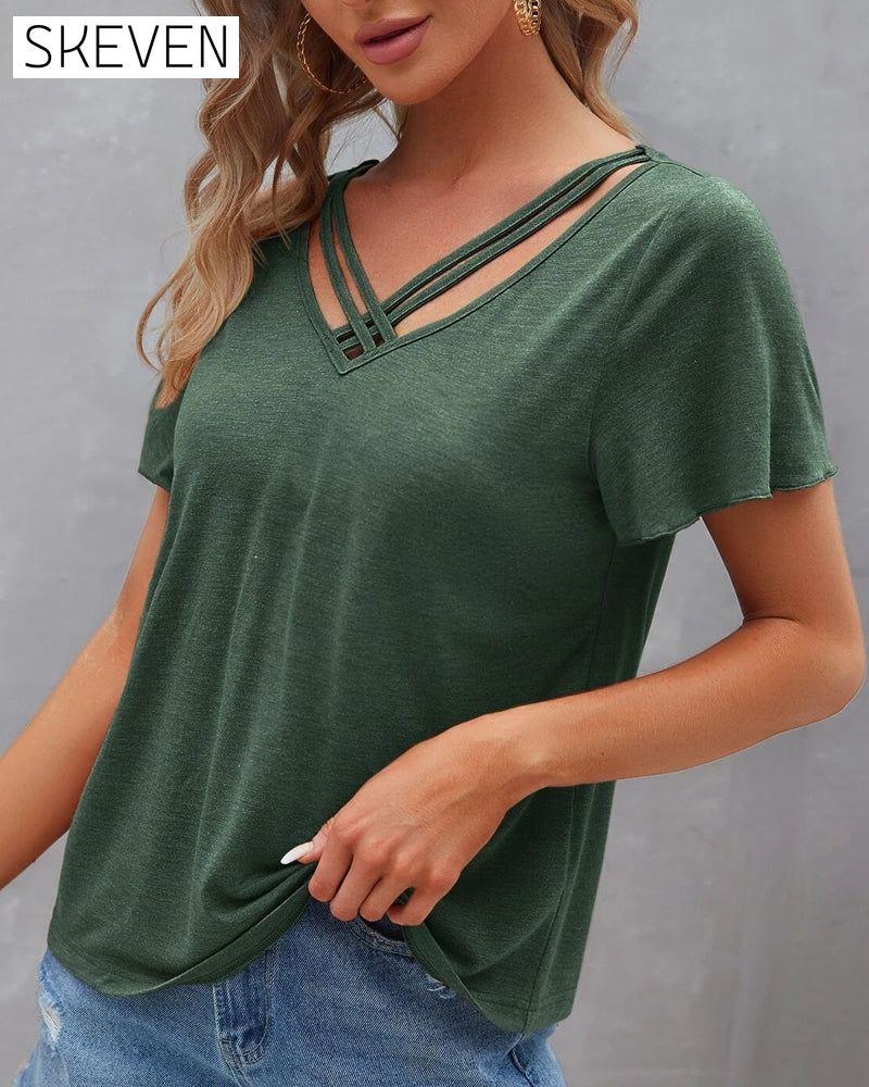 einfarbiges T-Shirt mit Cut-Outs