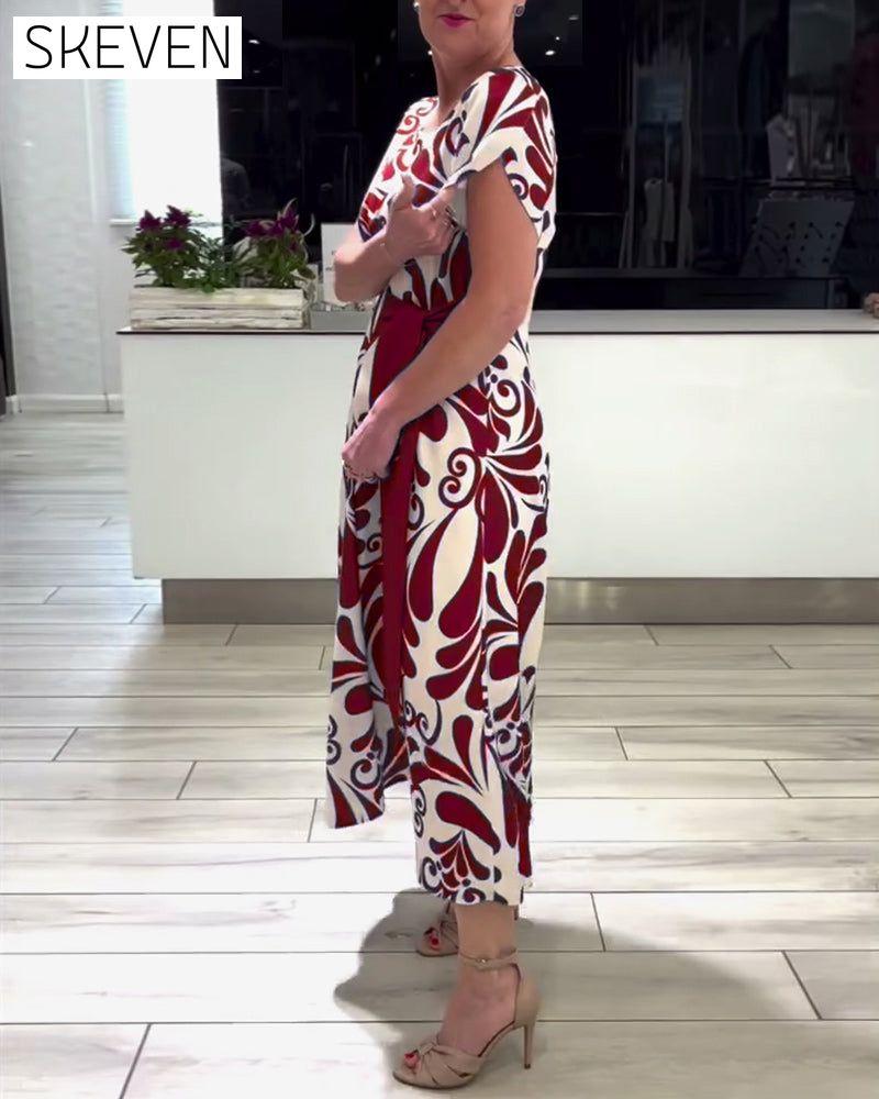 Elegantes Kurzarmkleid mit Kontrastprint
