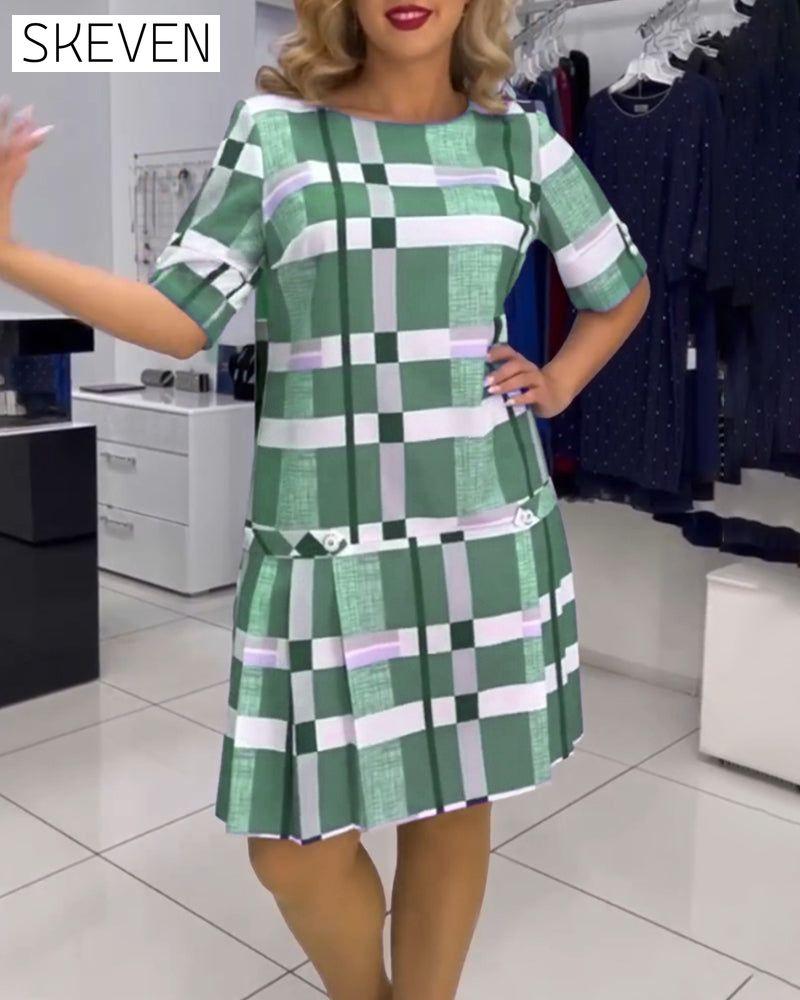 Round neck plaid dress