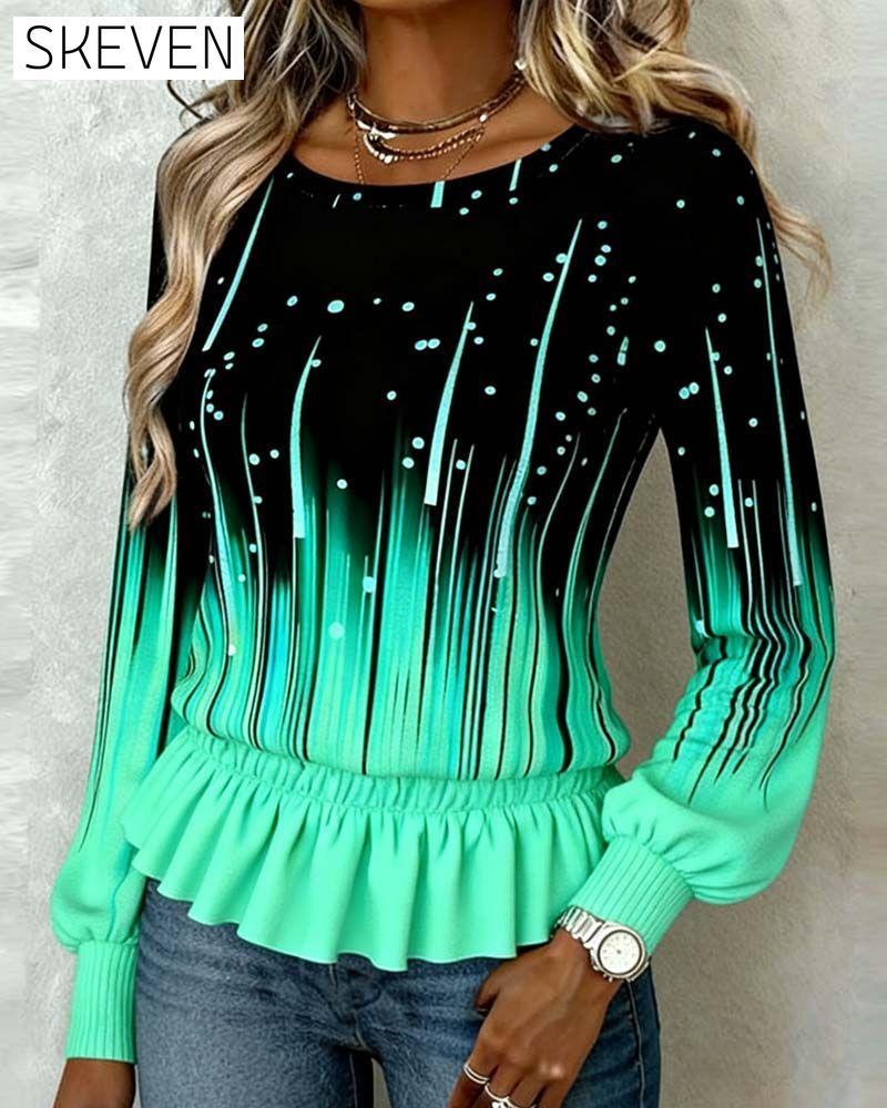 Lantern Sleeve Gradient Print Top