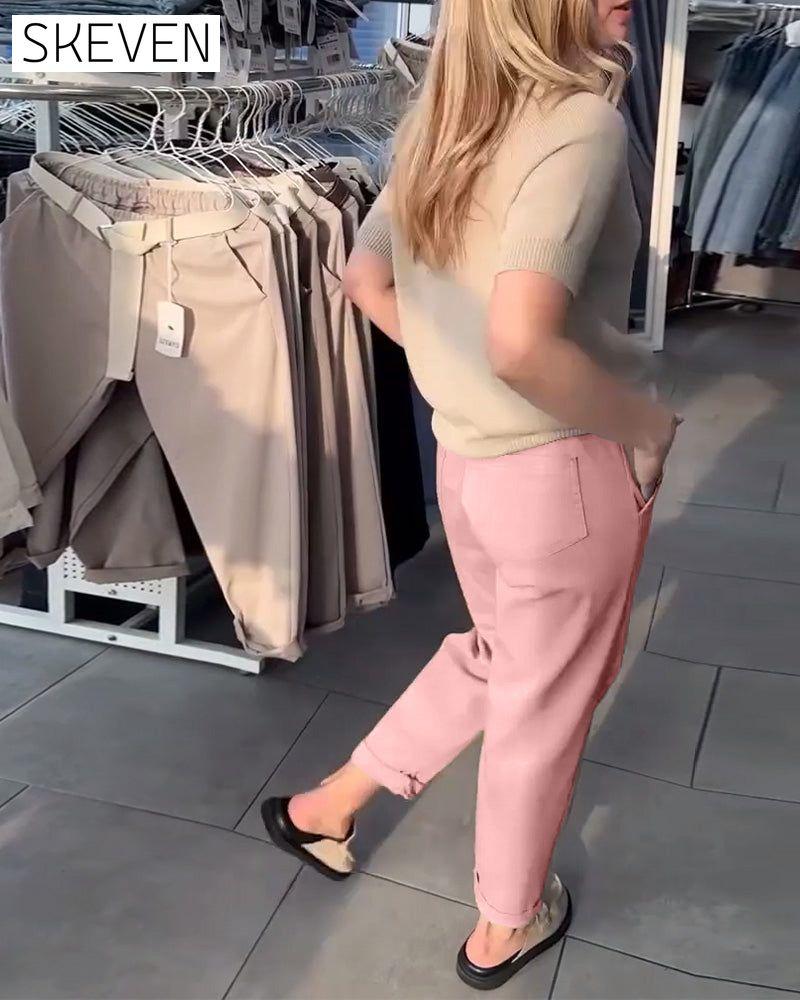 Einfarbige, lässige, gerade geschnittene Hose