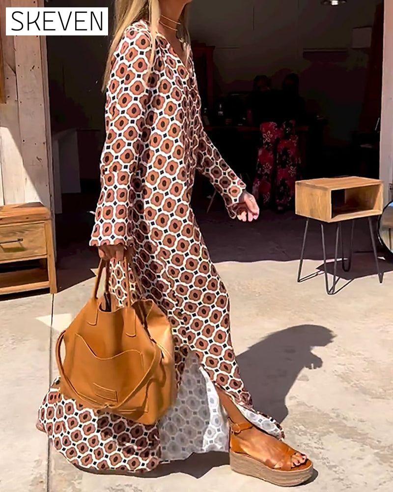 Batik print long sleeve long dress 23BF Casual Dresses Clothes Dresses Spring