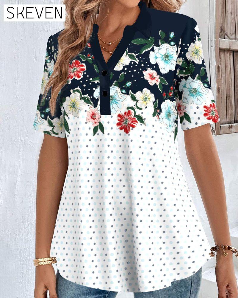 Bluse mit V-Ausschnitt und Blumenmuster