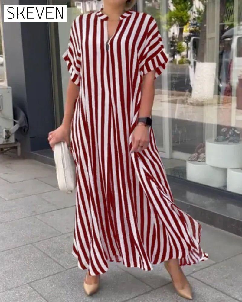 V-neck Shirt Dress in Stripe Print Red 23BF Casual Dresses Clothes Dresses SALE Spring Summer