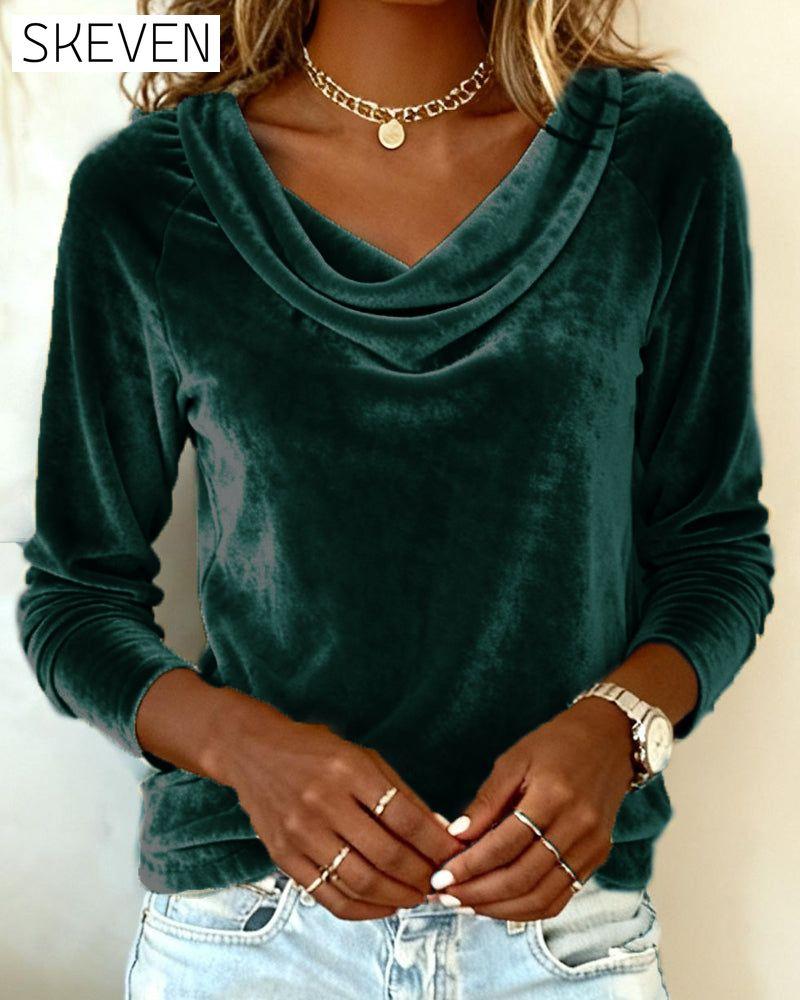 Velvet Solid Color Long-Sleeved Top