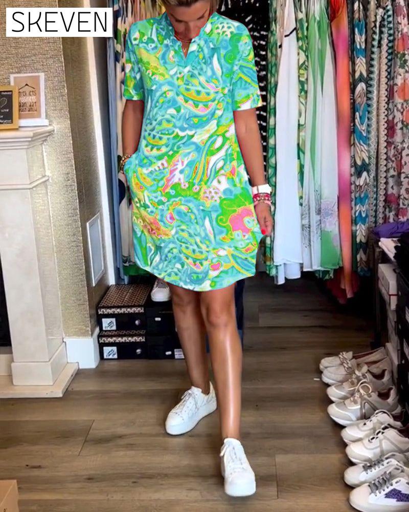 robe à manches courtes imprimée avec poches