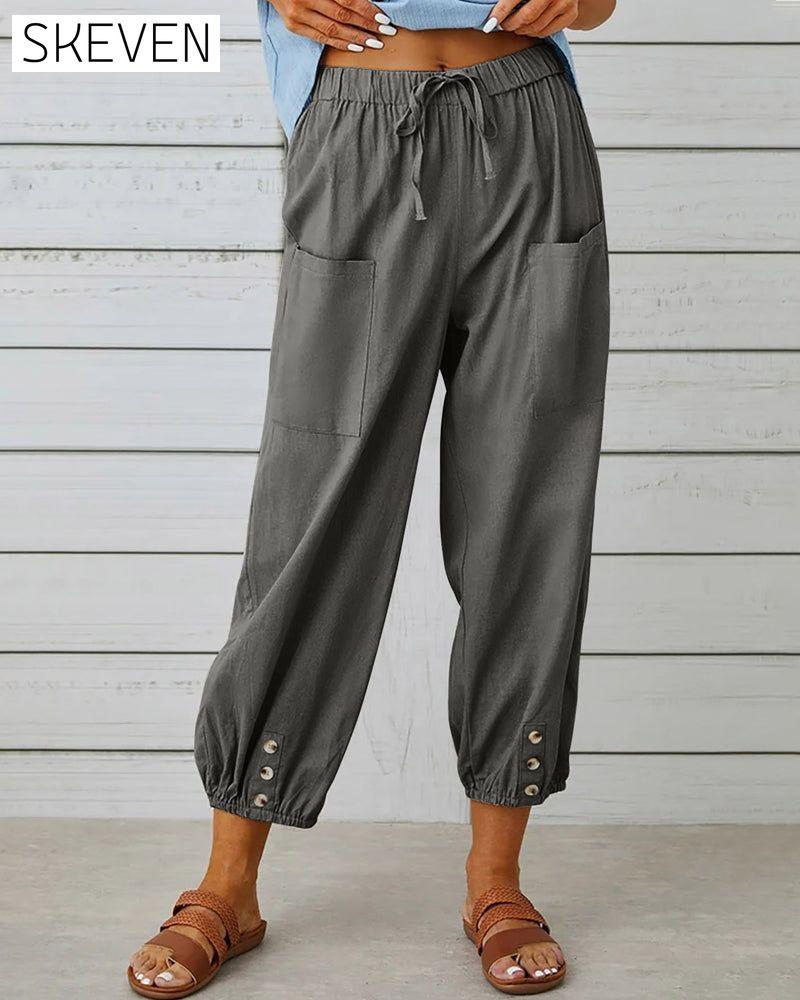 High waist button nine points pants