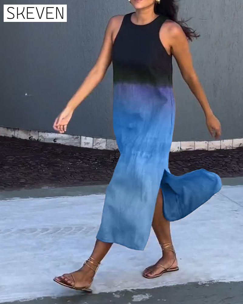 Ärmelloses Kleid mit Farbverlauf und Rundhalsausschnitt