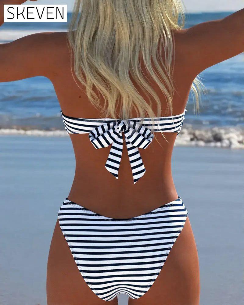 High Waist Striped Triangle Two-Piece Swimsuit