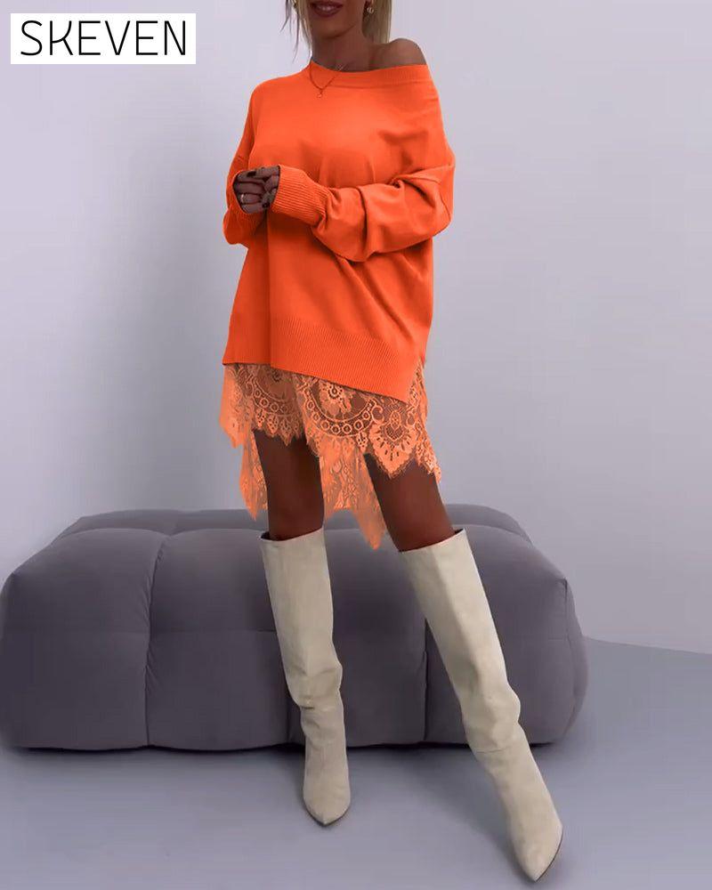Schmal geschnittener, schulterfreier Pullover in Unifarbe