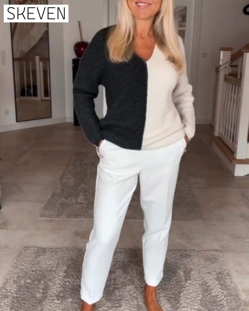 V-neck color block sweater