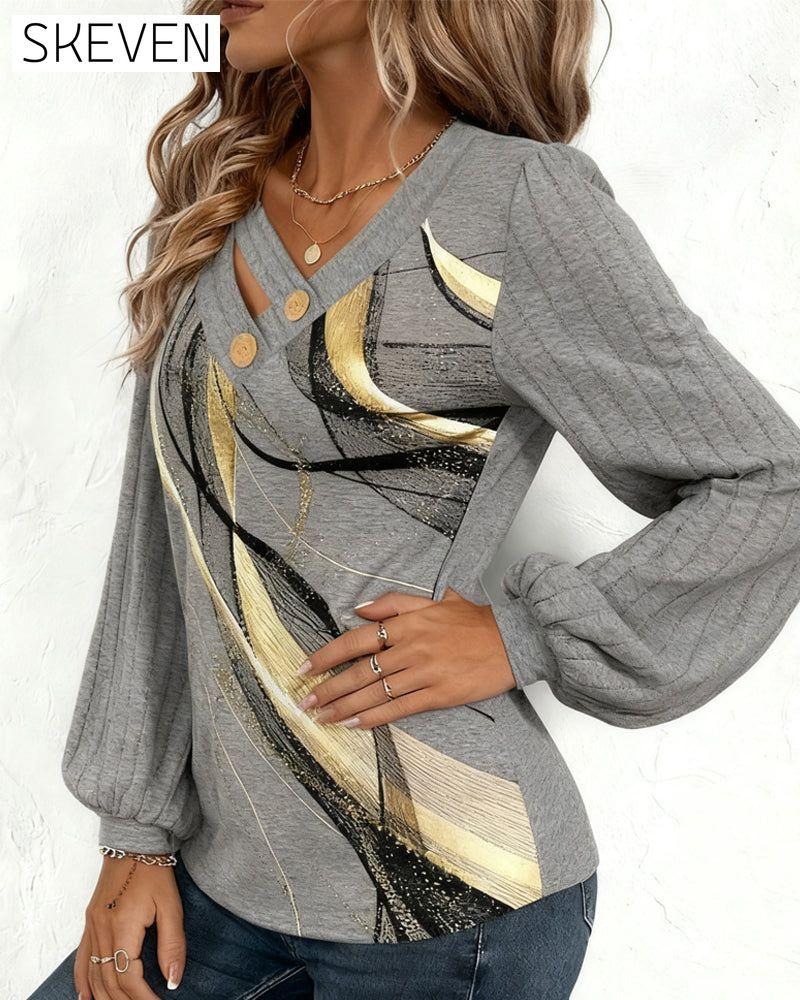Striped Print Lantern Sleeve Top